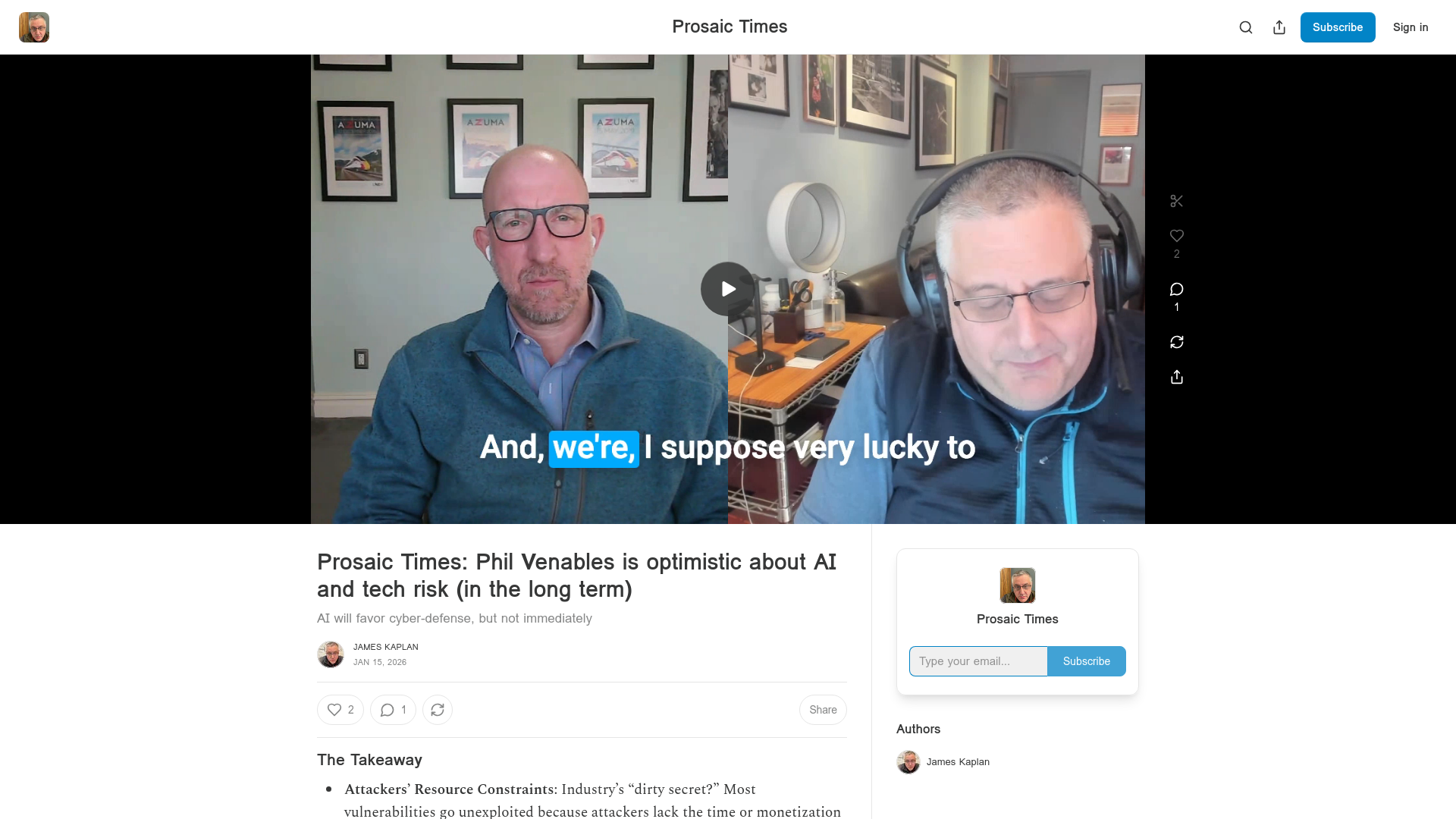 Prosaic Times: Phil Venables is optimistic about AI and tech risk (in the long term)