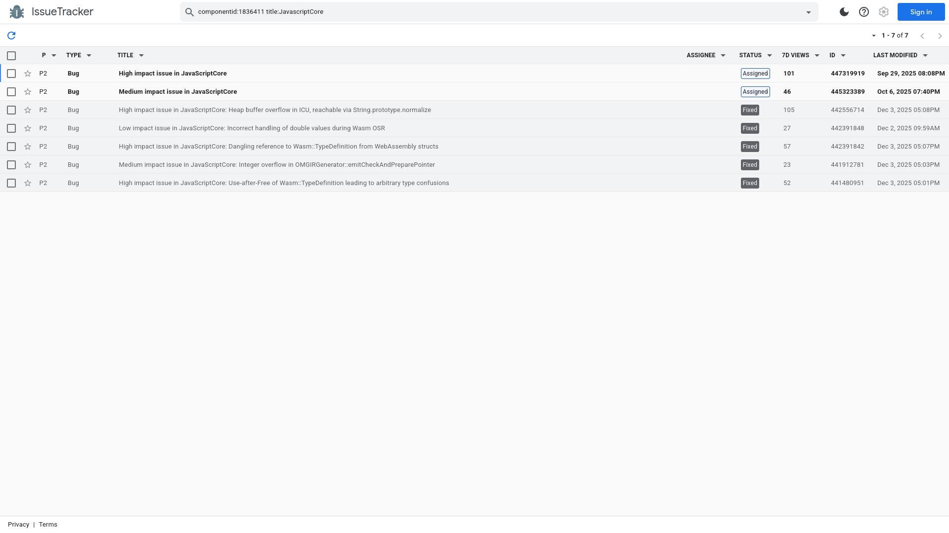 componentid:1836411 title:JavascriptCore - Issue Tracker