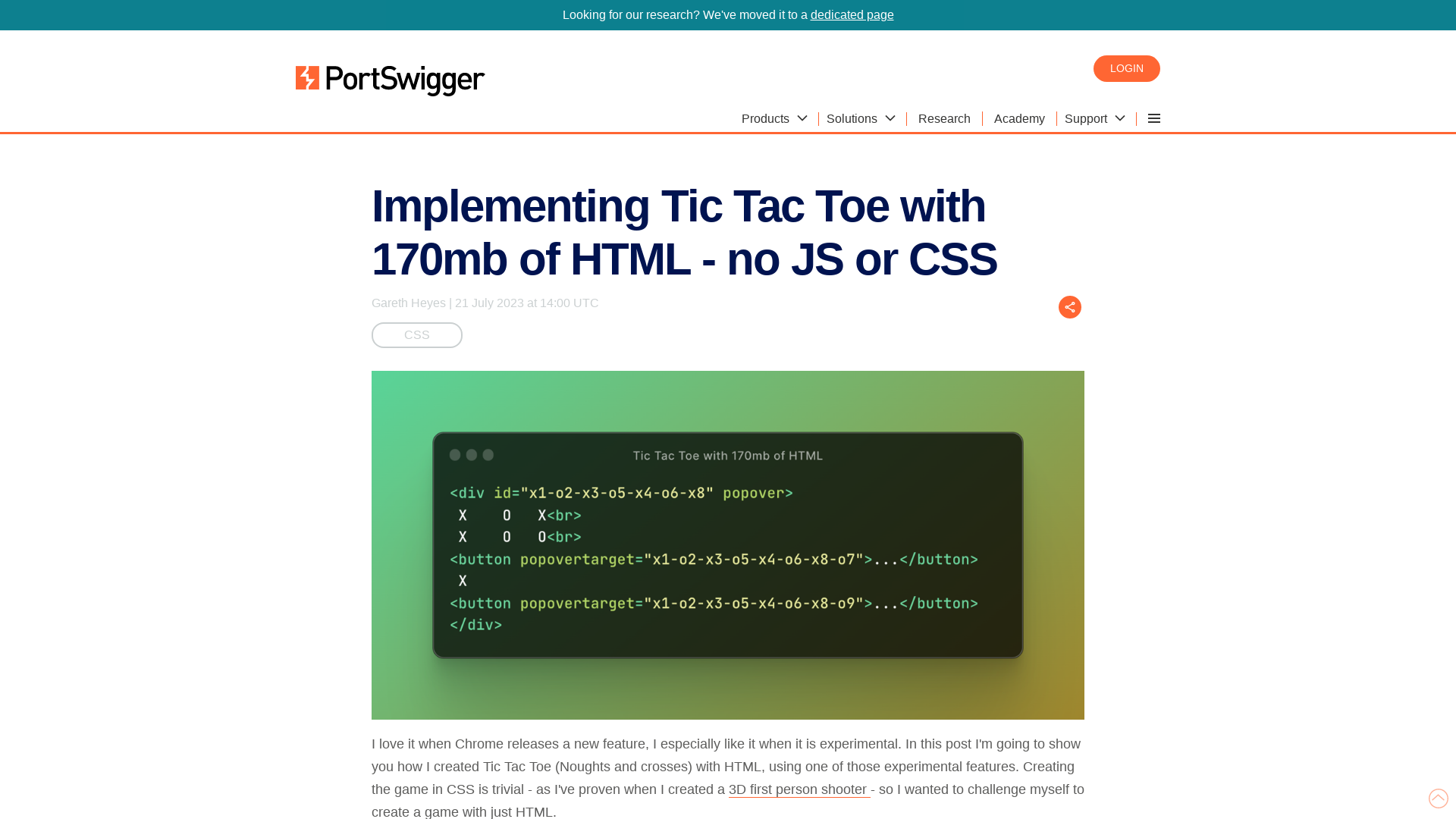 Implementing Tic Tac Toe with 170mb of HTML - no JS or CSS | Blog - PortSwigger