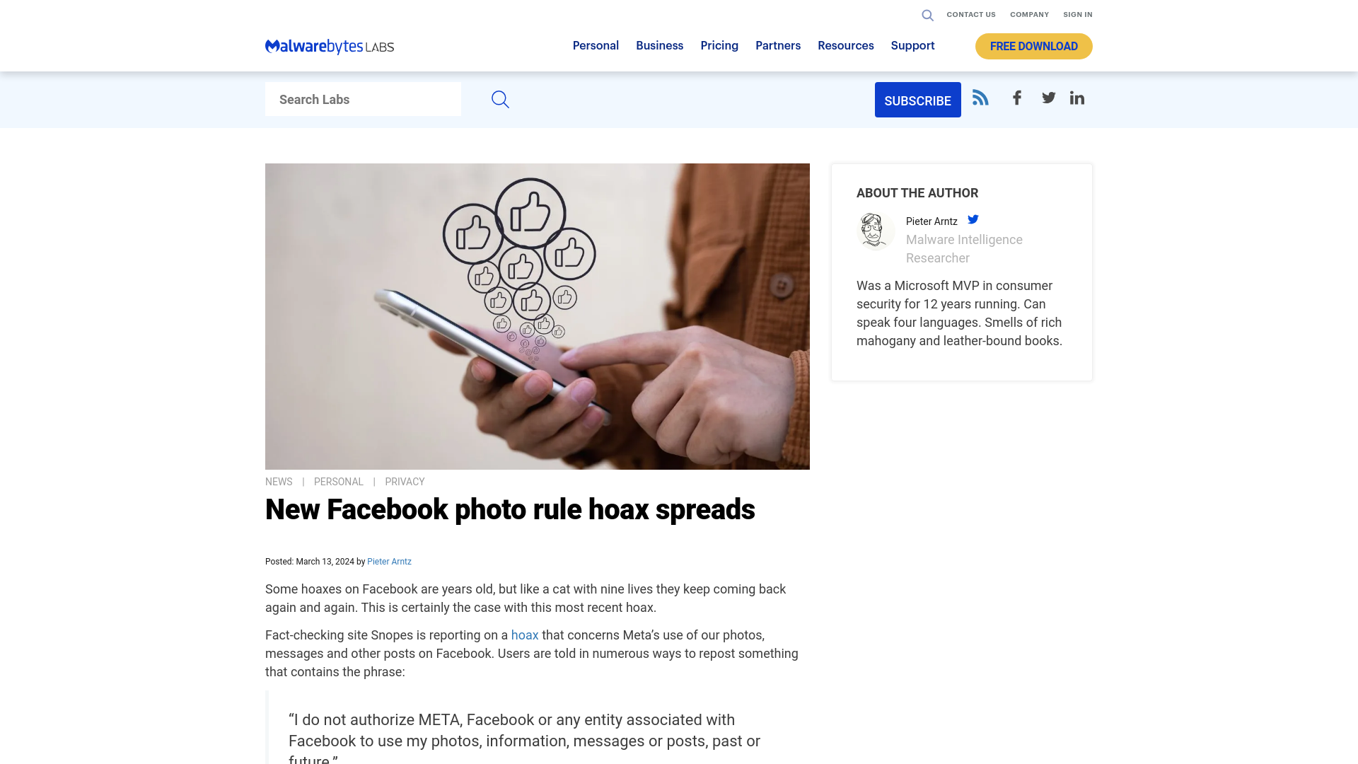 New Facebook photo rule hoax spreads | Malwarebytes