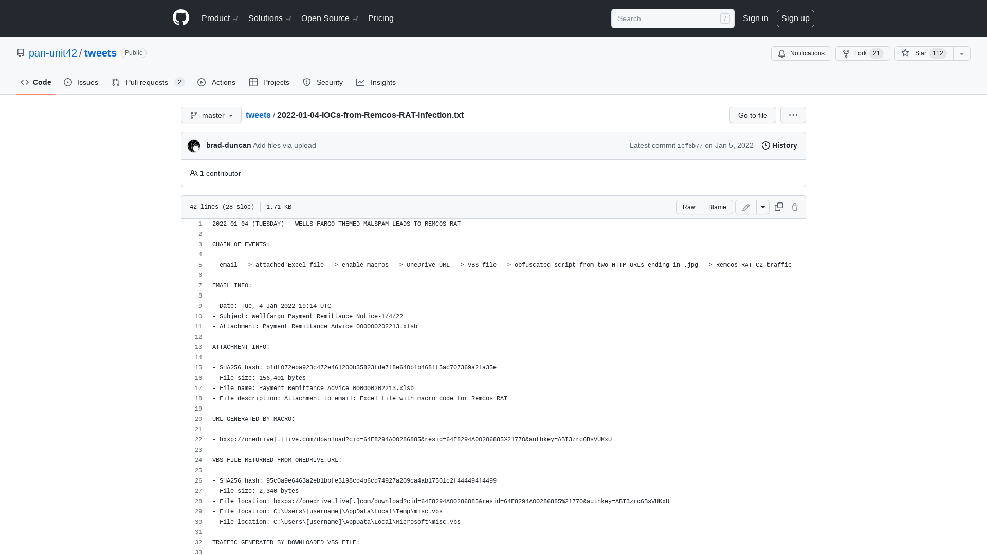tweets/2022-01-04-IOCs-from-Remcos-RAT-infection.txt at master · pan-unit42/tweets · GitHub