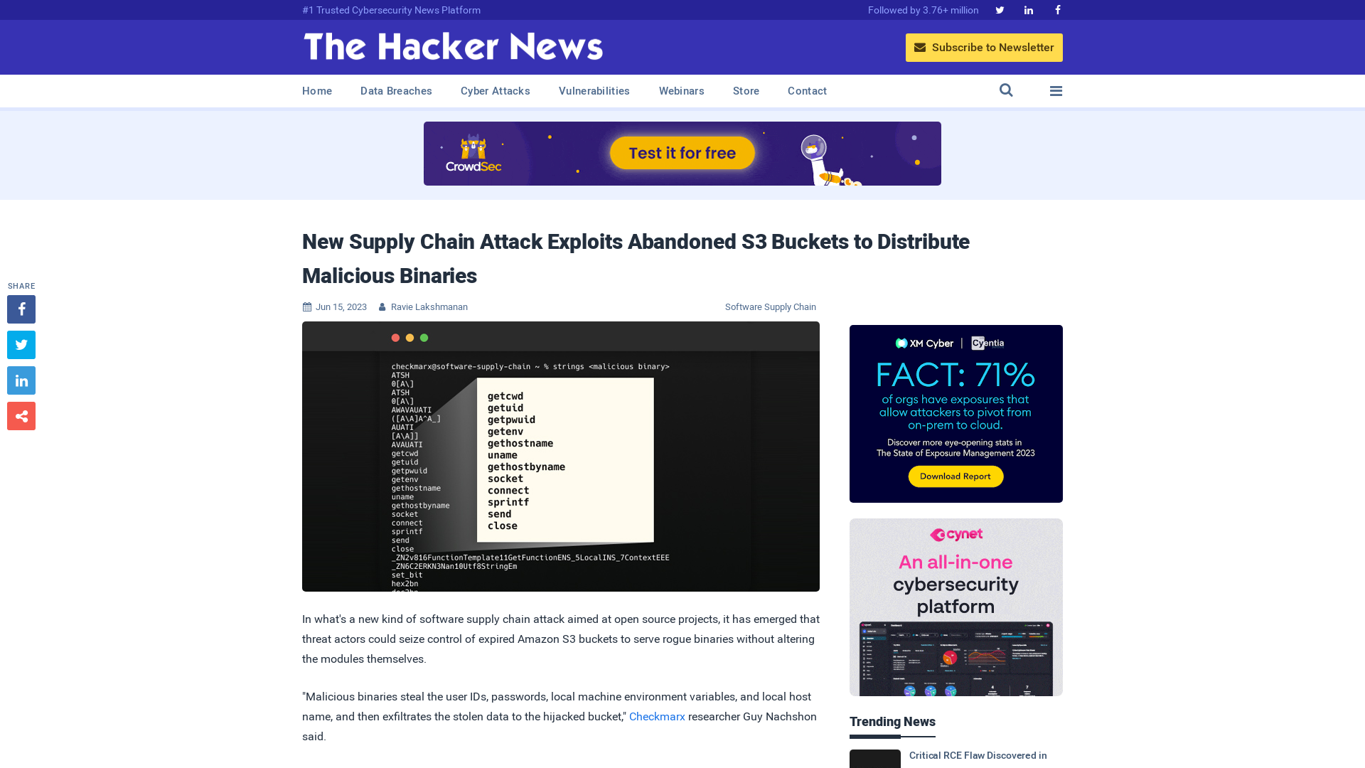 New Supply Chain Attack Exploits Abandoned S3 Buckets to Distribute Malicious Binaries