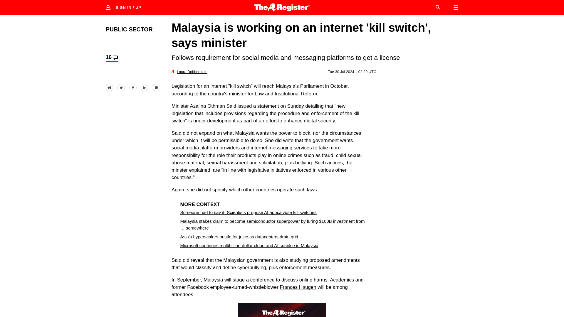 Minister: Malaysia is working on an internet kill switch • The Register