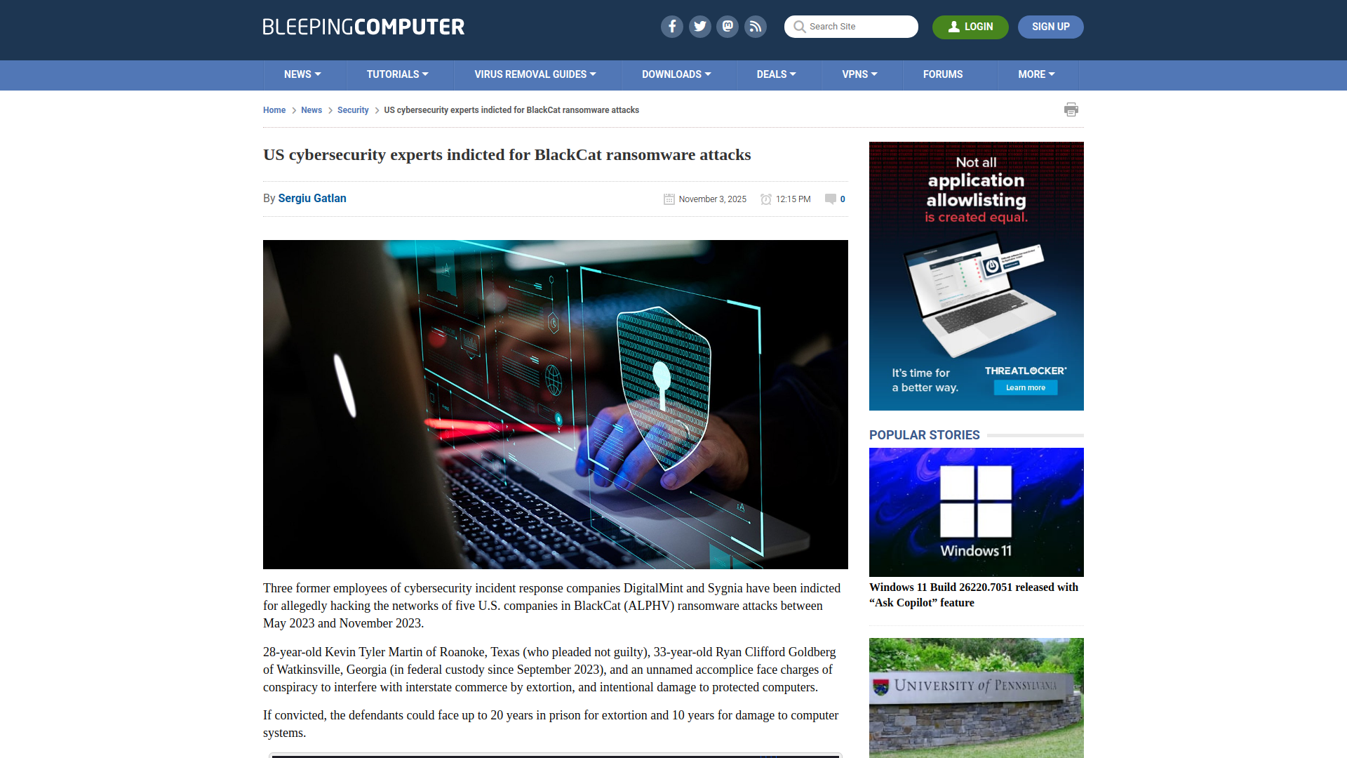 US cybersecurity experts indicted for BlackCat ransomware attacks