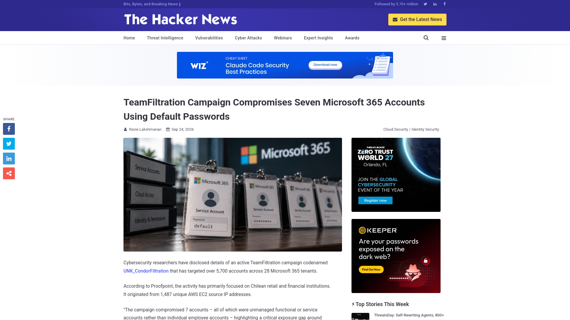 TeamFiltration Campaign Compromises Seven Microsoft 365 Accounts Using Default Passwords