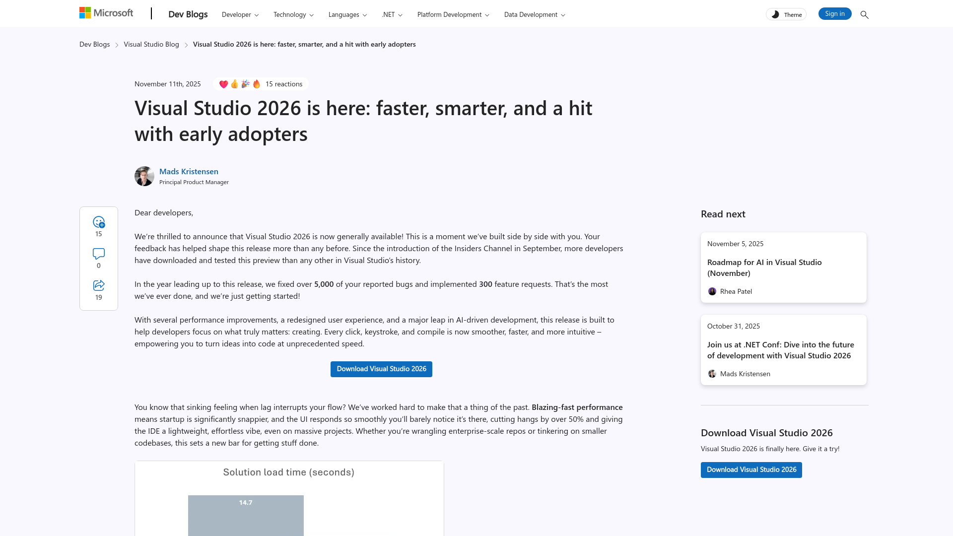 Visual Studio 2026 is here: faster, smarter, and a hit with early adopters - Visual Studio Blog