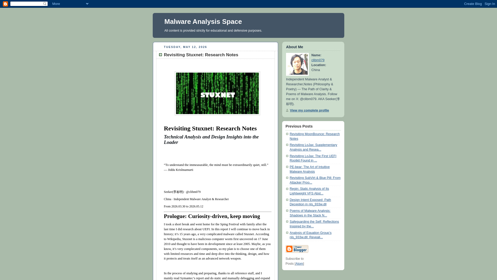 Malware Analysis Space: Revisiting Stuxnet: Research Notes
