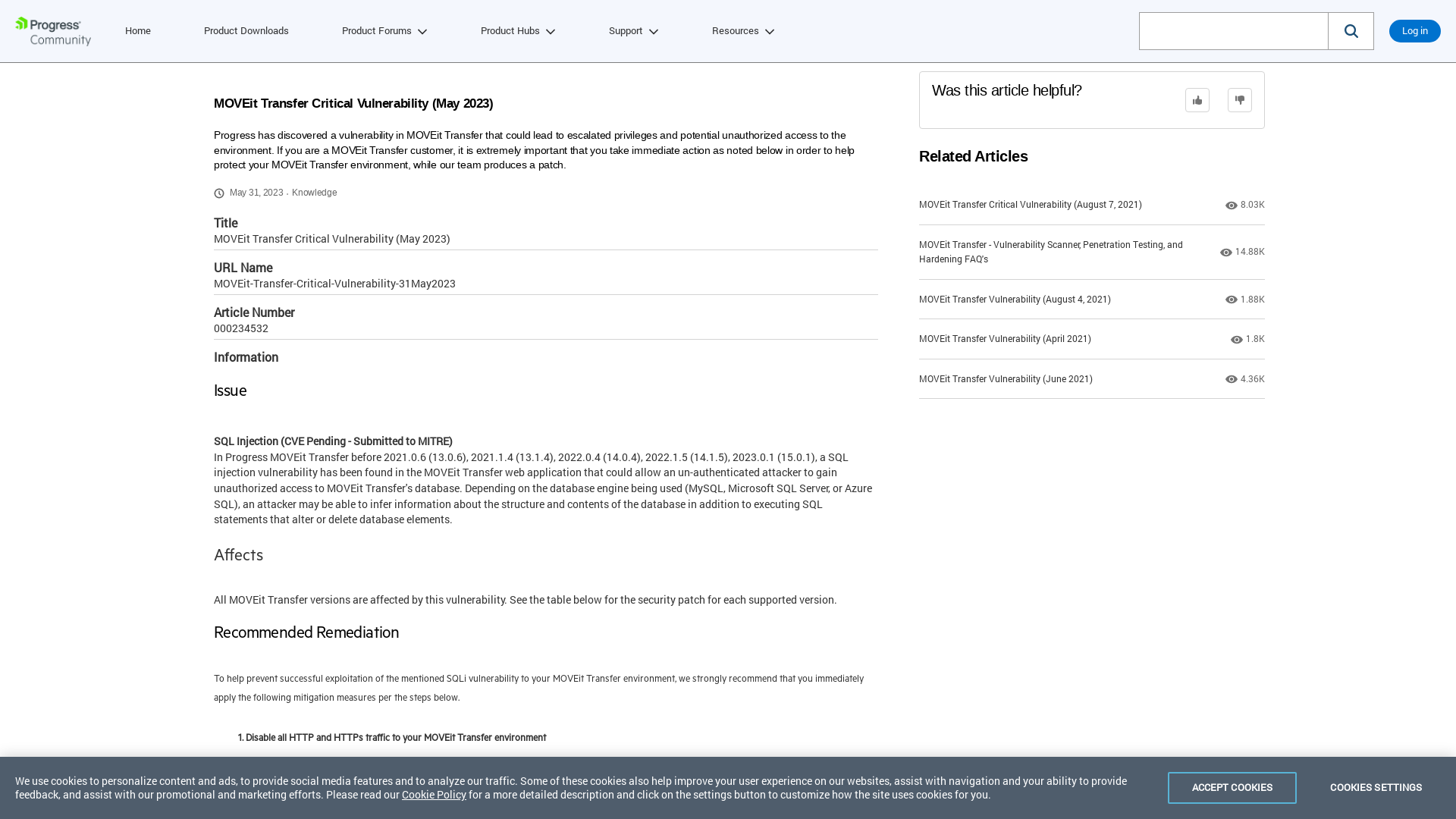 MOVEit Transfer Critical Vulnerability (May 2023) - Progress Community