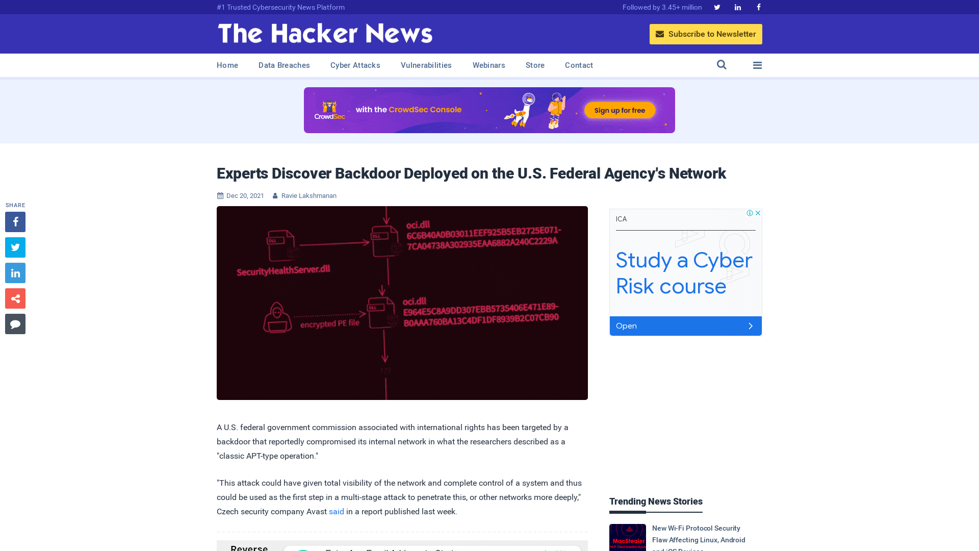 Experts Discover Backdoor Deployed on the U.S. Federal Agency's Network