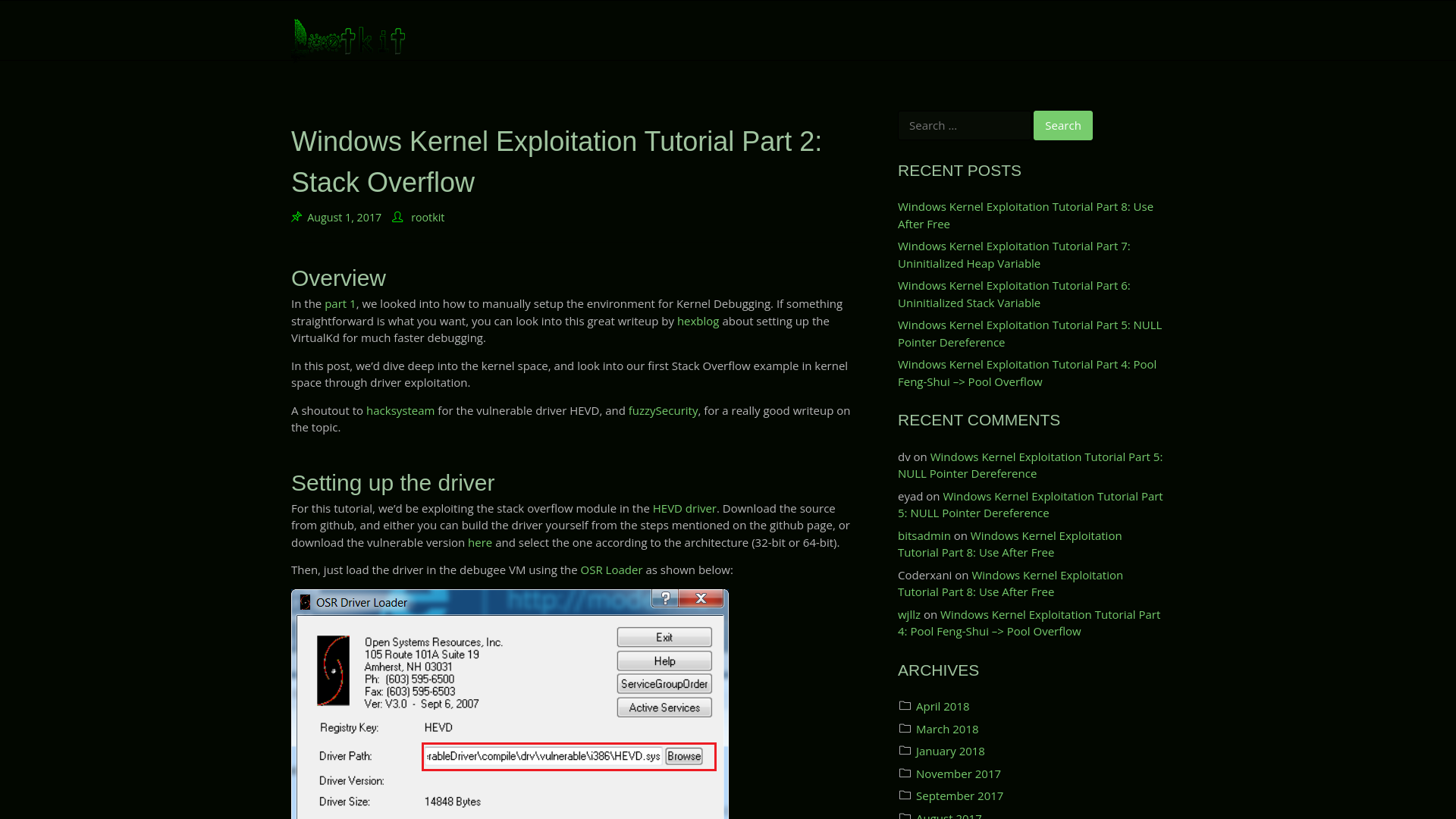 Windows Kernel Exploitation Tutorial Part 2: Stack Overflow - rootkit