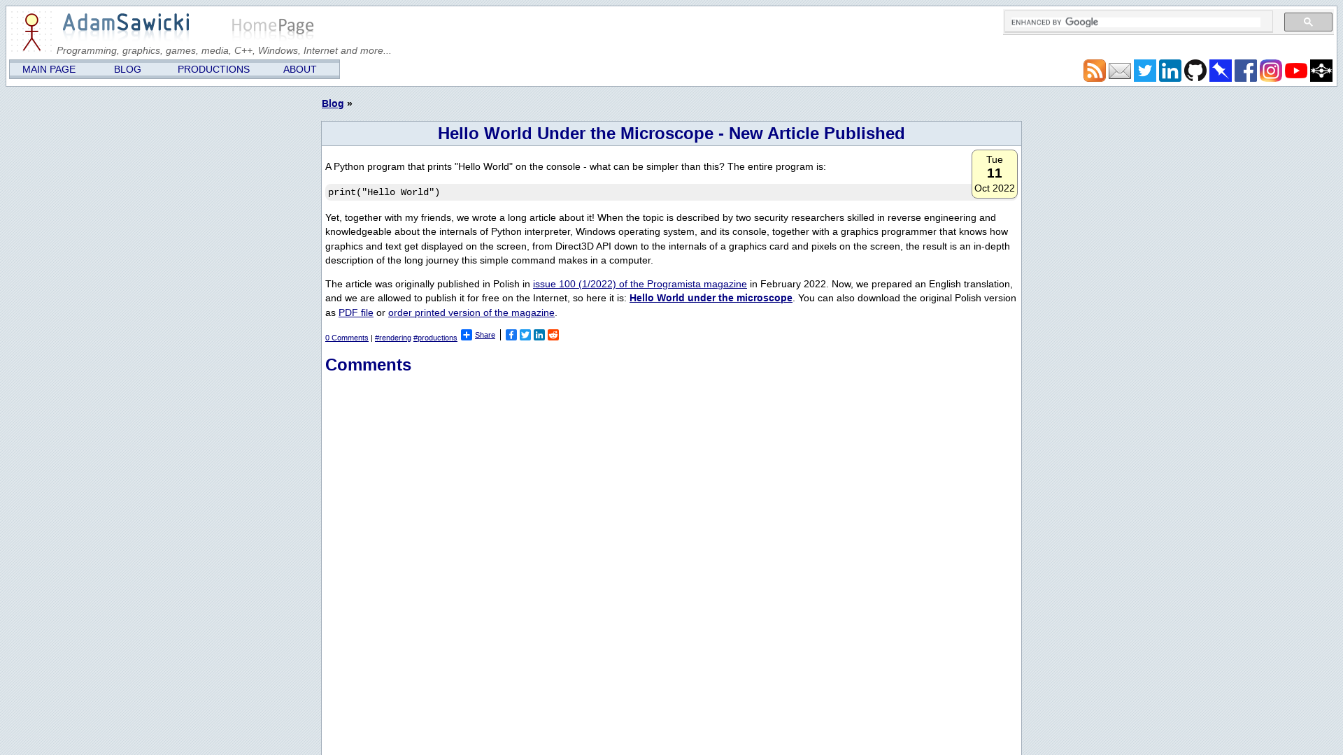 Hello World Under the Microscope - New Article Published