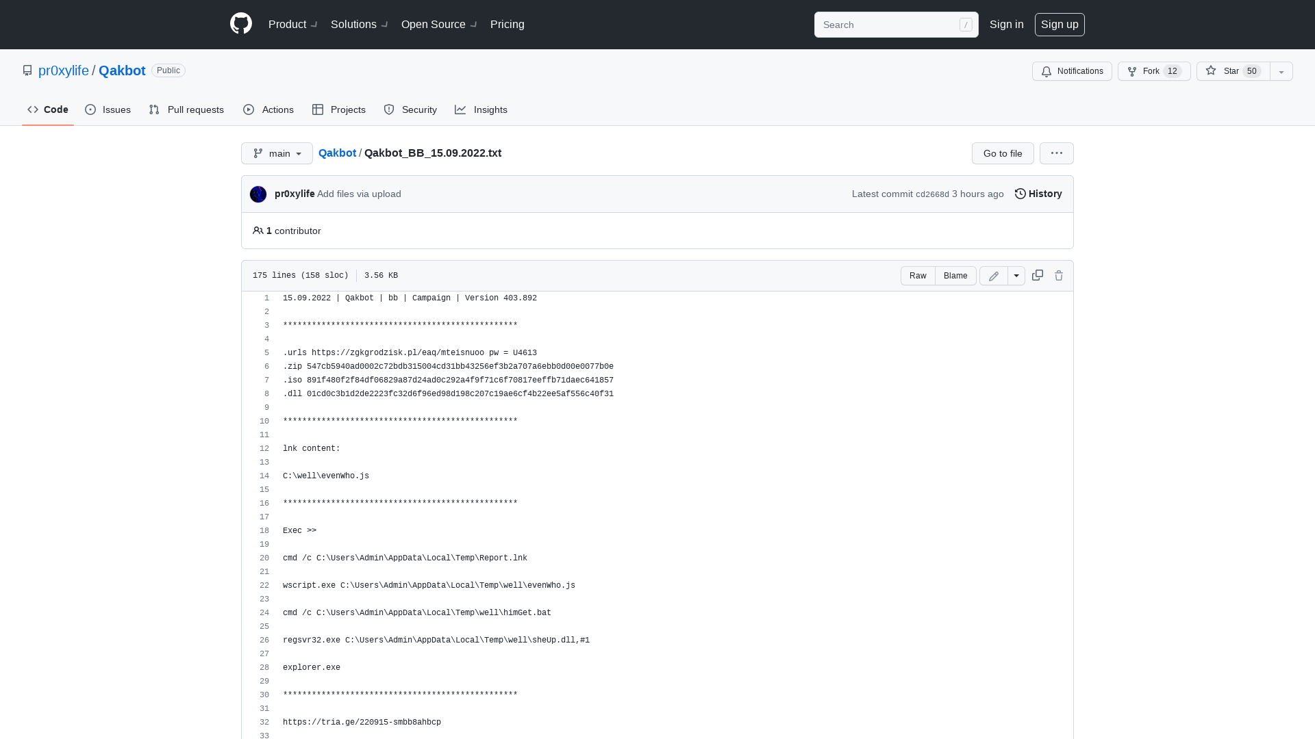 Qakbot/Qakbot_BB_15.09.2022.txt at main · pr0xylife/Qakbot · GitHub
