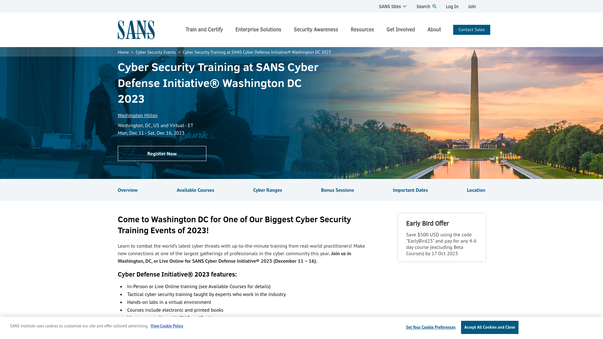 SANS Cyber Defense Initiative 2023 (December 11-16)