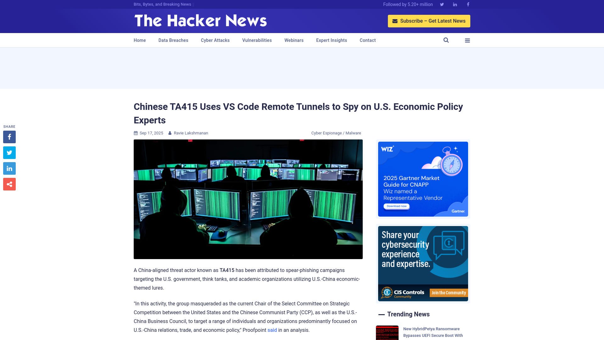 Chinese TA415 Uses VS Code Remote Tunnels to Spy on U.S. Economic Policy Experts