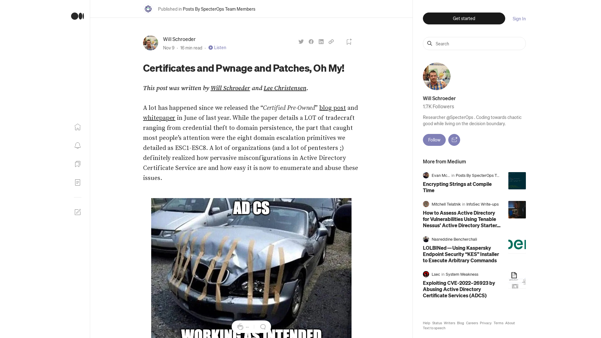 Certificates and Pwnage and Patches, Oh My! | by Will Schroeder | Nov, 2022 | Posts By SpecterOps Team Members