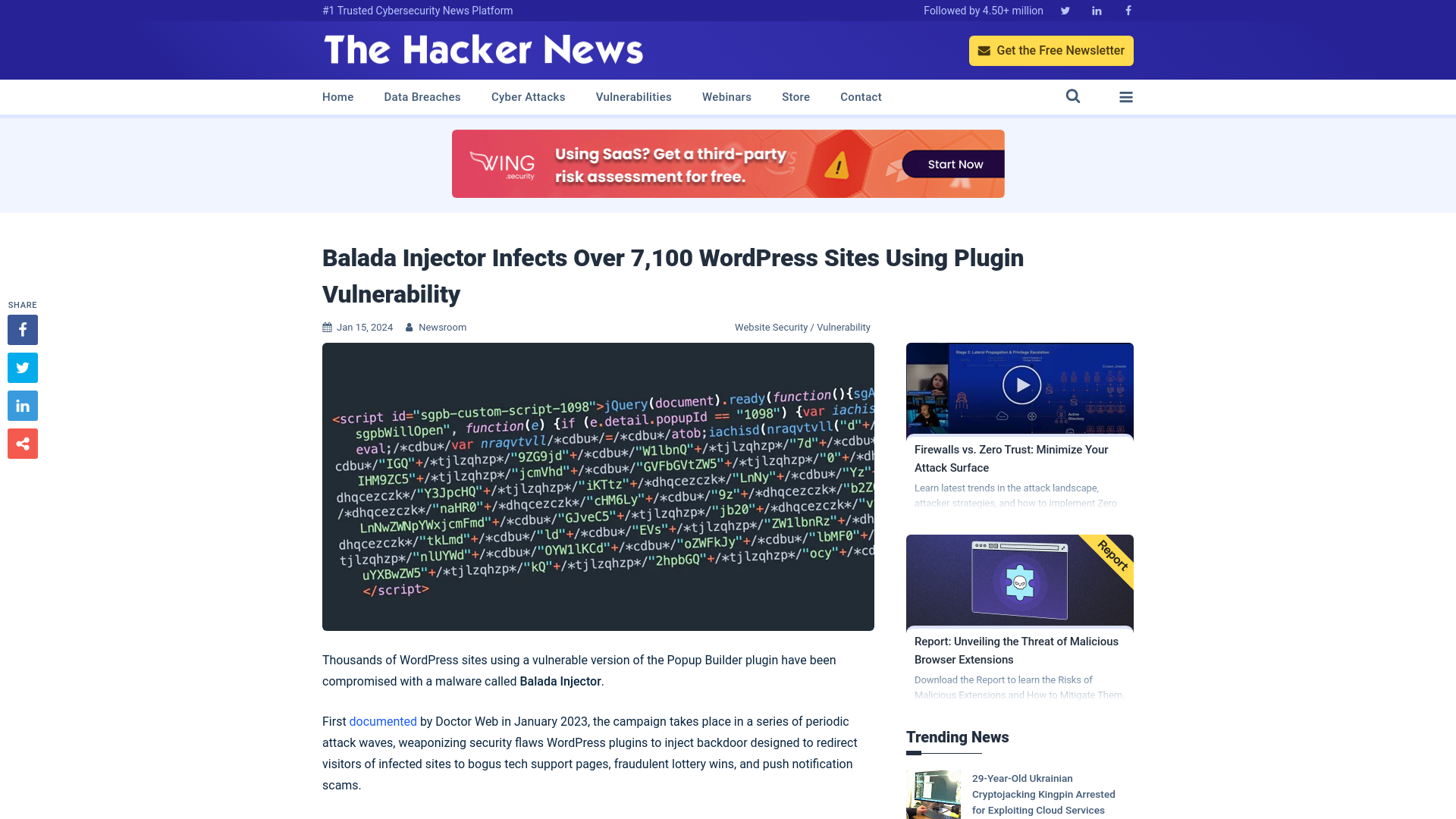 Balada Injector Infects Over 7,100 WordPress Sites Using Plugin Vulnerability