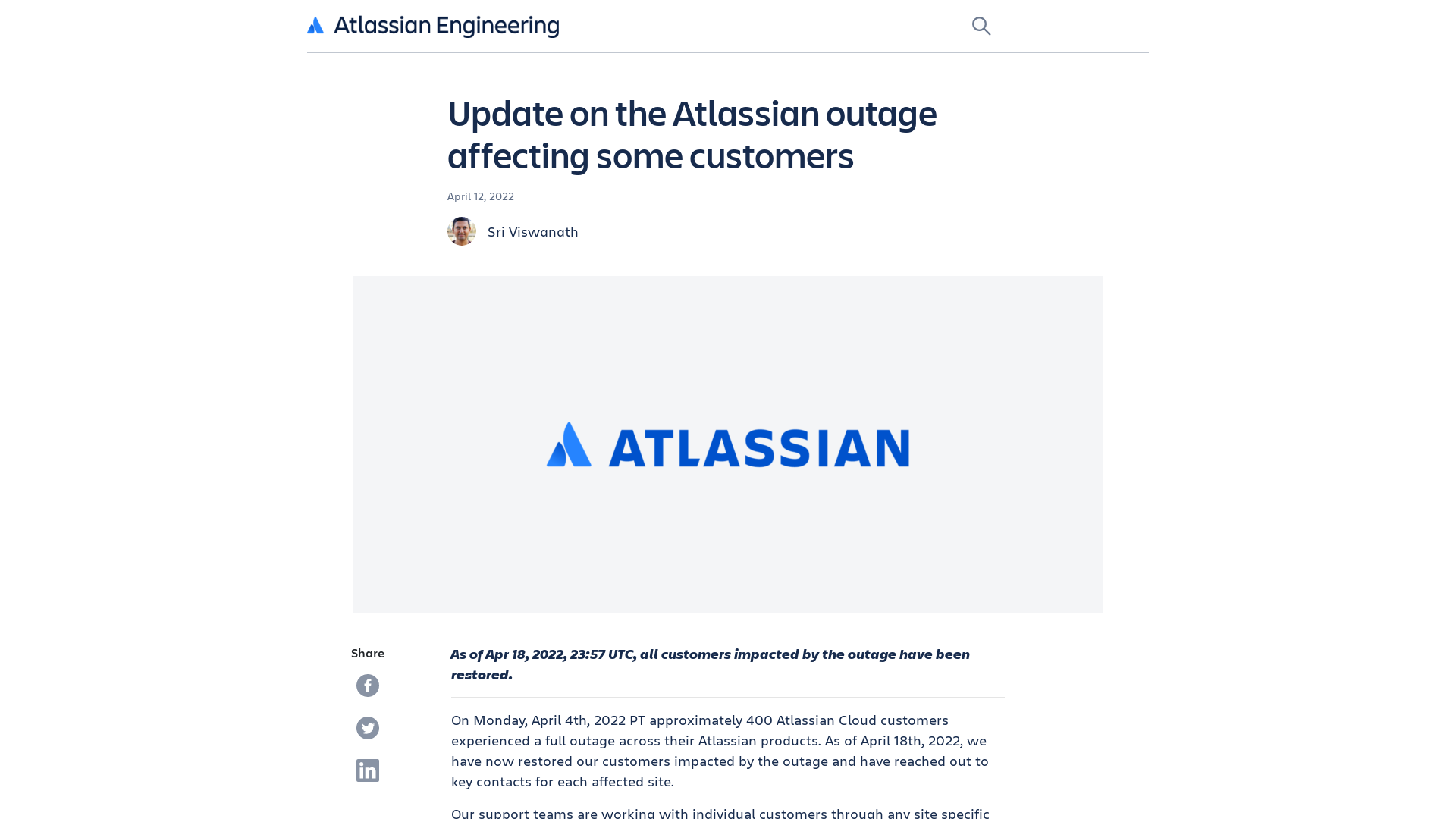April 2022 outage update
