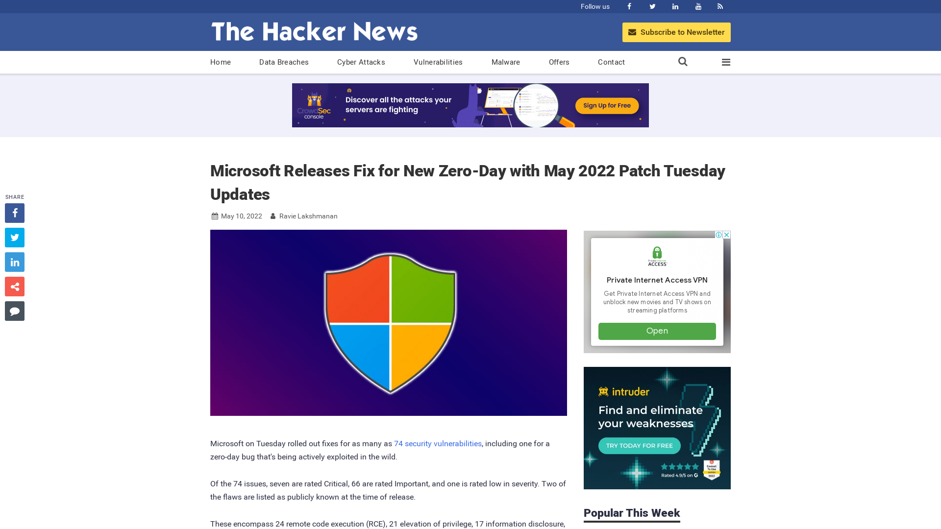 Microsoft Releases Fix for New Zero-Day with May 2022 Patch Tuesday Updates
