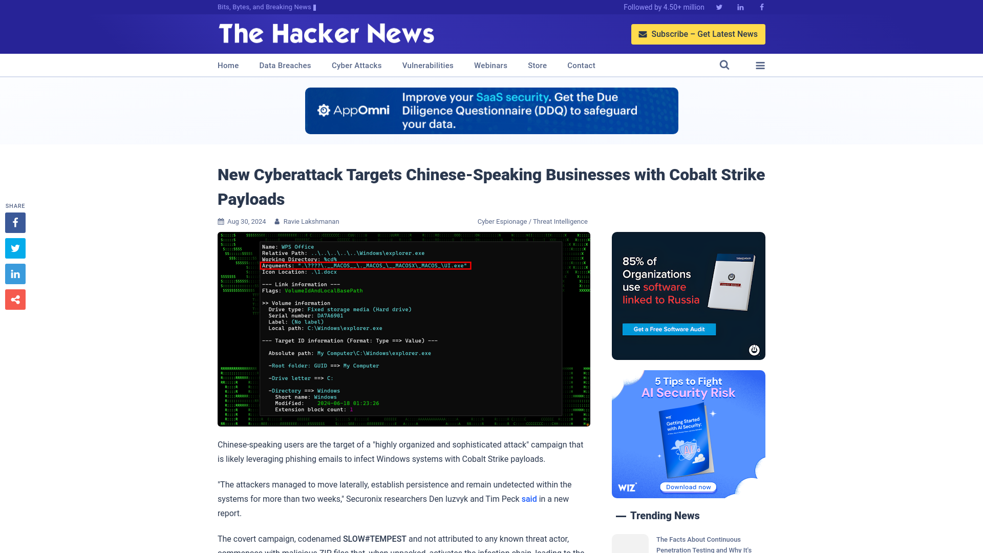 New Cyberattack Targets Chinese-Speaking Businesses with Cobalt Strike Payloads