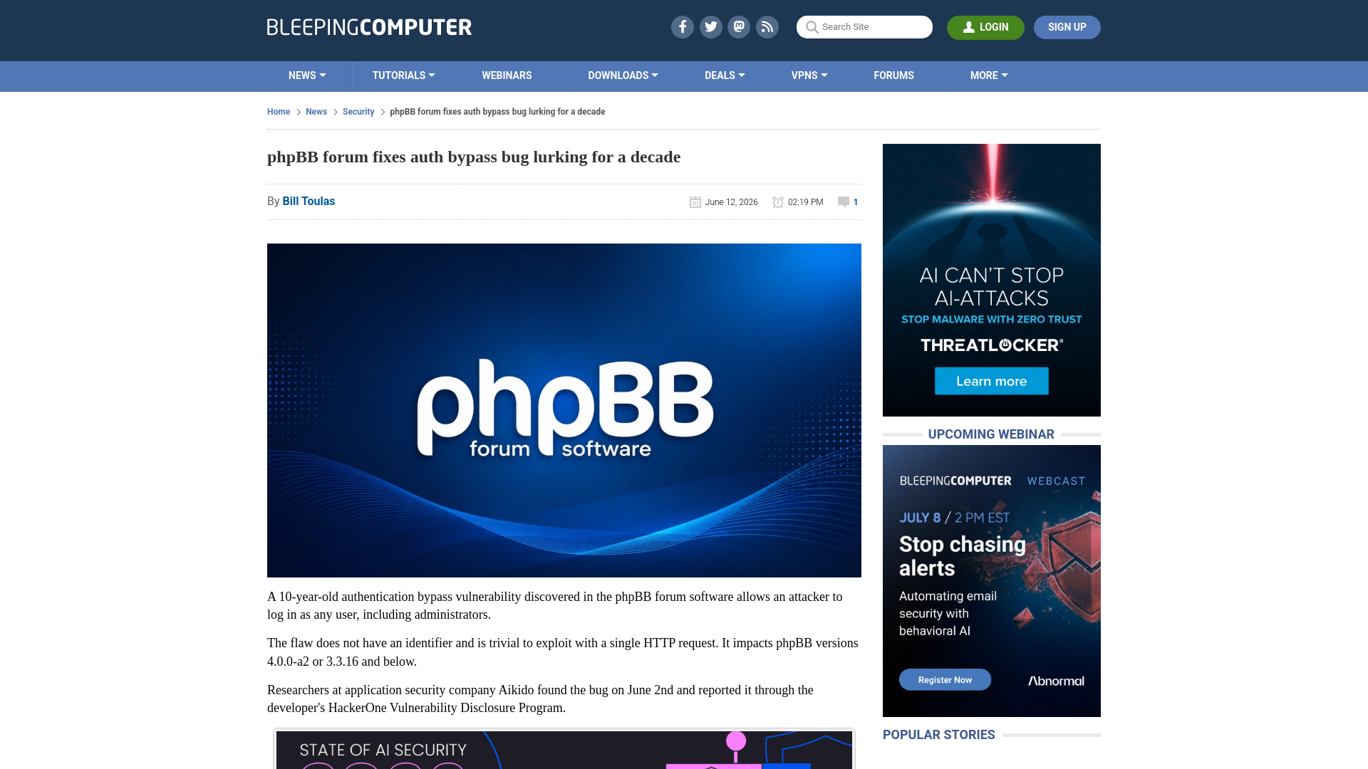 phpBB forum fixes auth bypass bug lurking for a decade