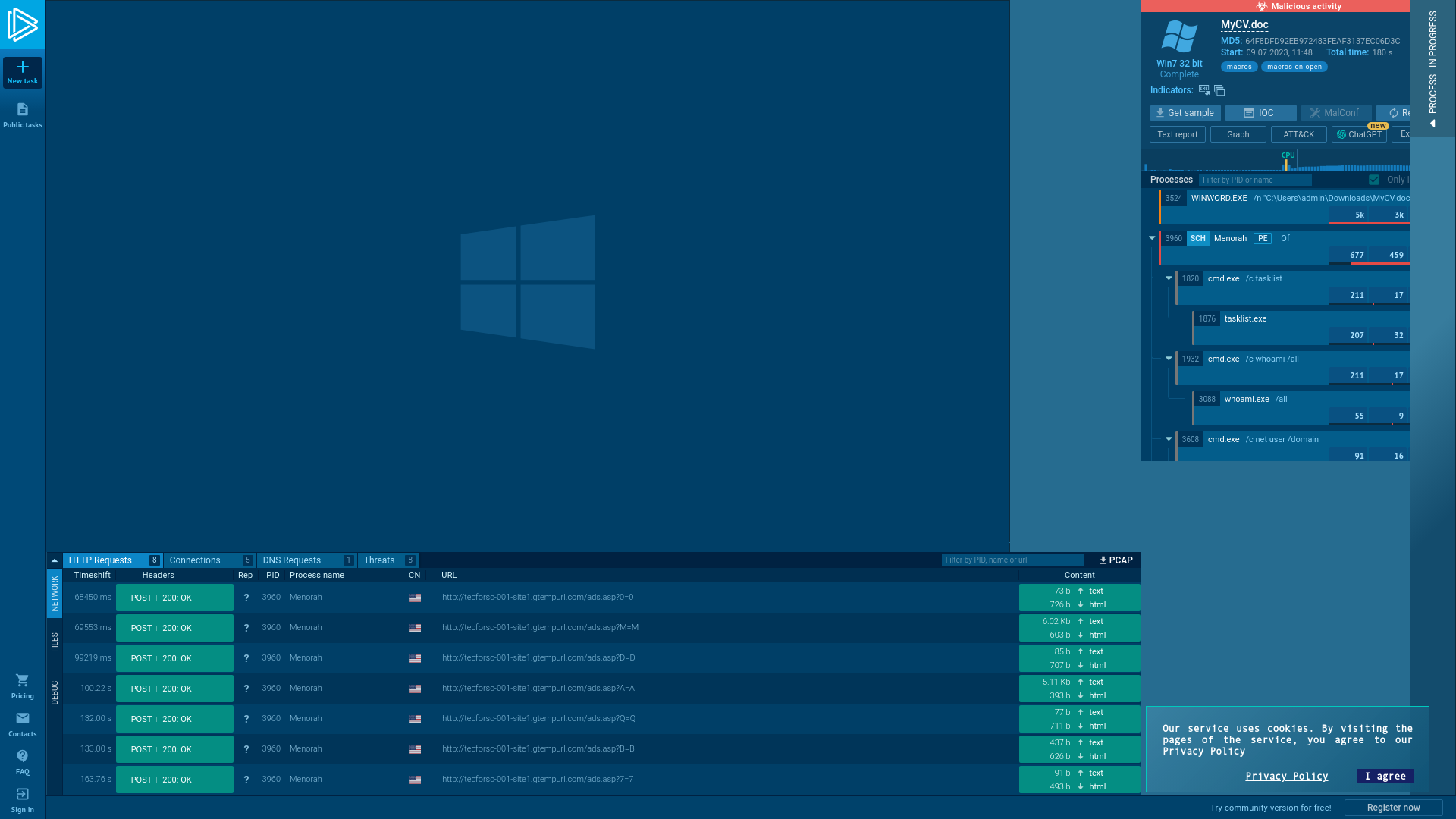 Analysis MyCV.doc (MD5: 64F8DFD92EB972483FEAF3137EC06D3C) Malicious activity - Interactive analysis ANY.RUN