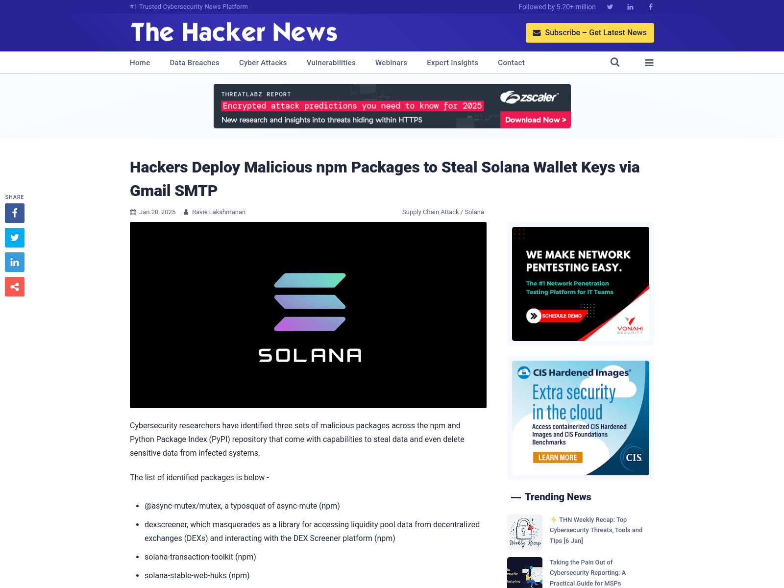 Hackers Deploy Malicious npm Packages to Steal Solana Wallet Keys via Gmail SMTP