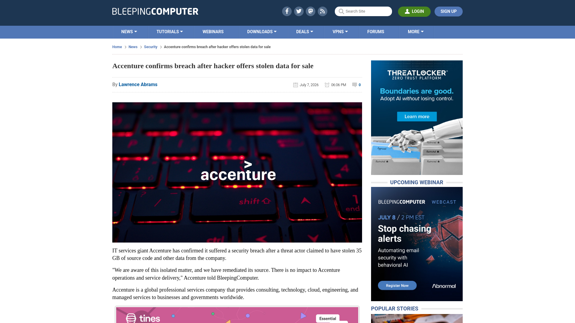 Accenture confirms breach after hacker offers stolen data for sale