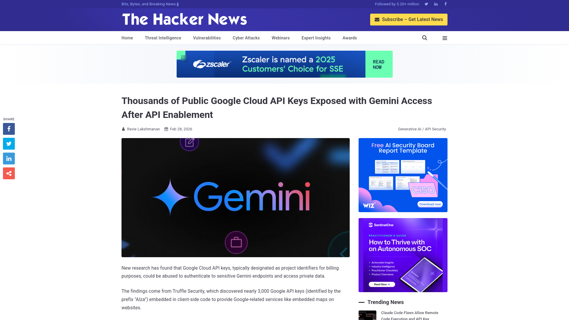 Thousands of Public Google Cloud API Keys Exposed with Gemini Access After API Enablement
