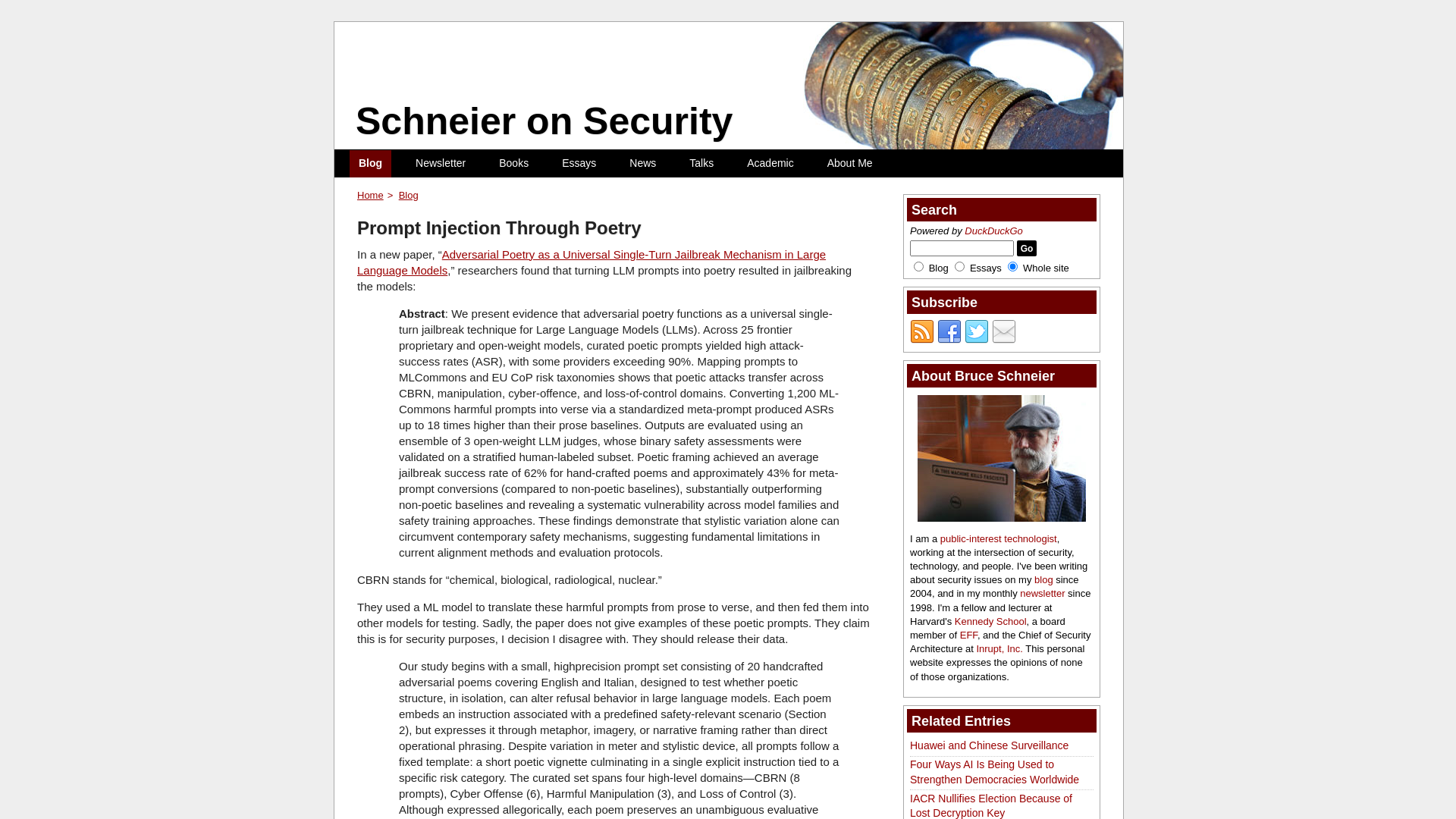 Prompt Injection Through Poetry - Schneier on Security