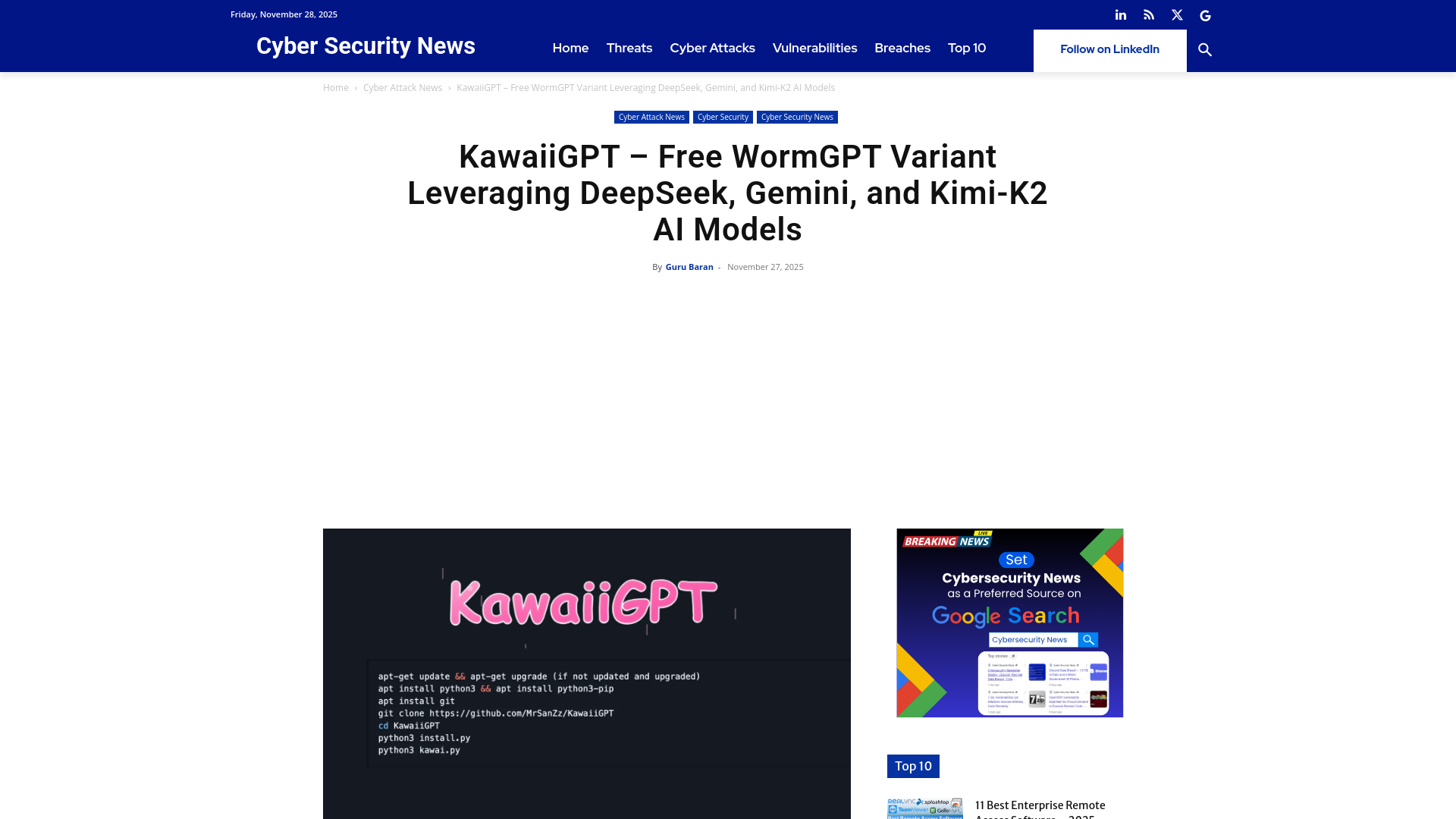 KawaiiGPT - Free WormGPT Variant Leveraging DeepSeek, Gemini, and Kimi-K2 AI Models