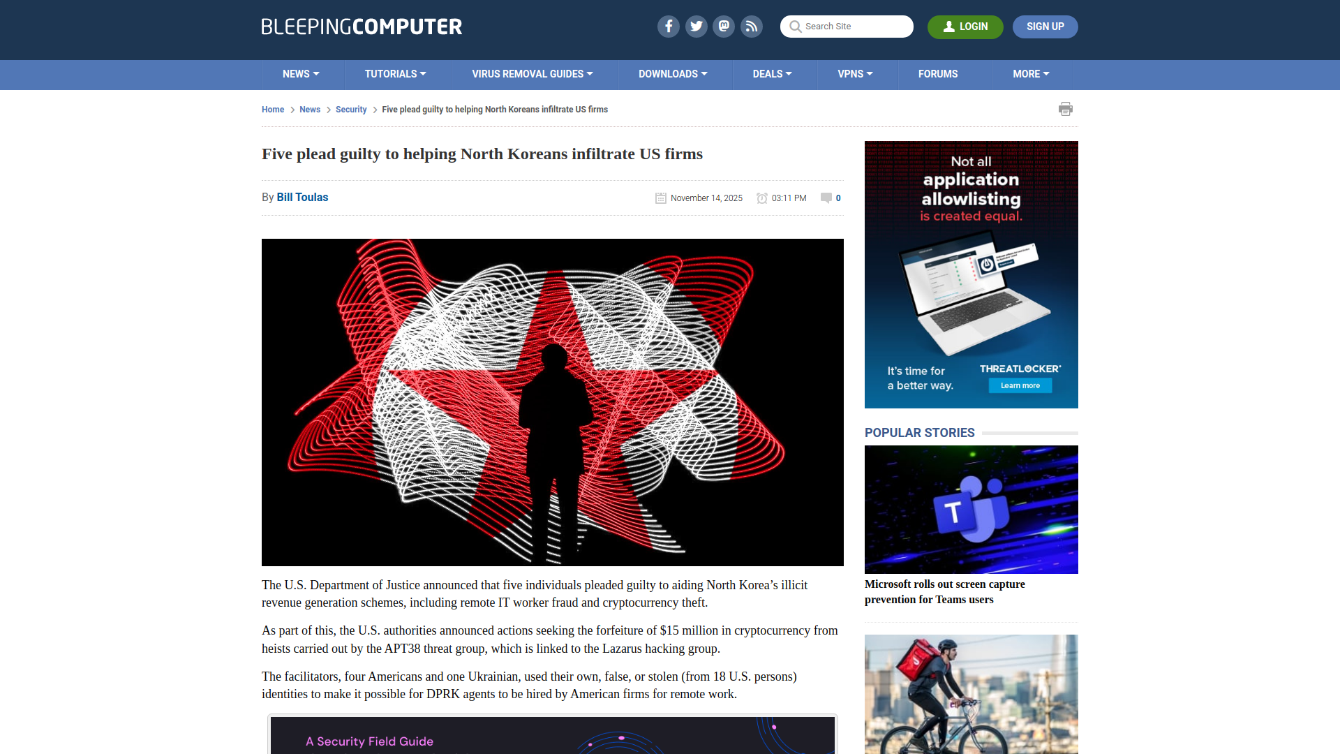 Five plead guilty to helping North Koreans infiltrate US firms