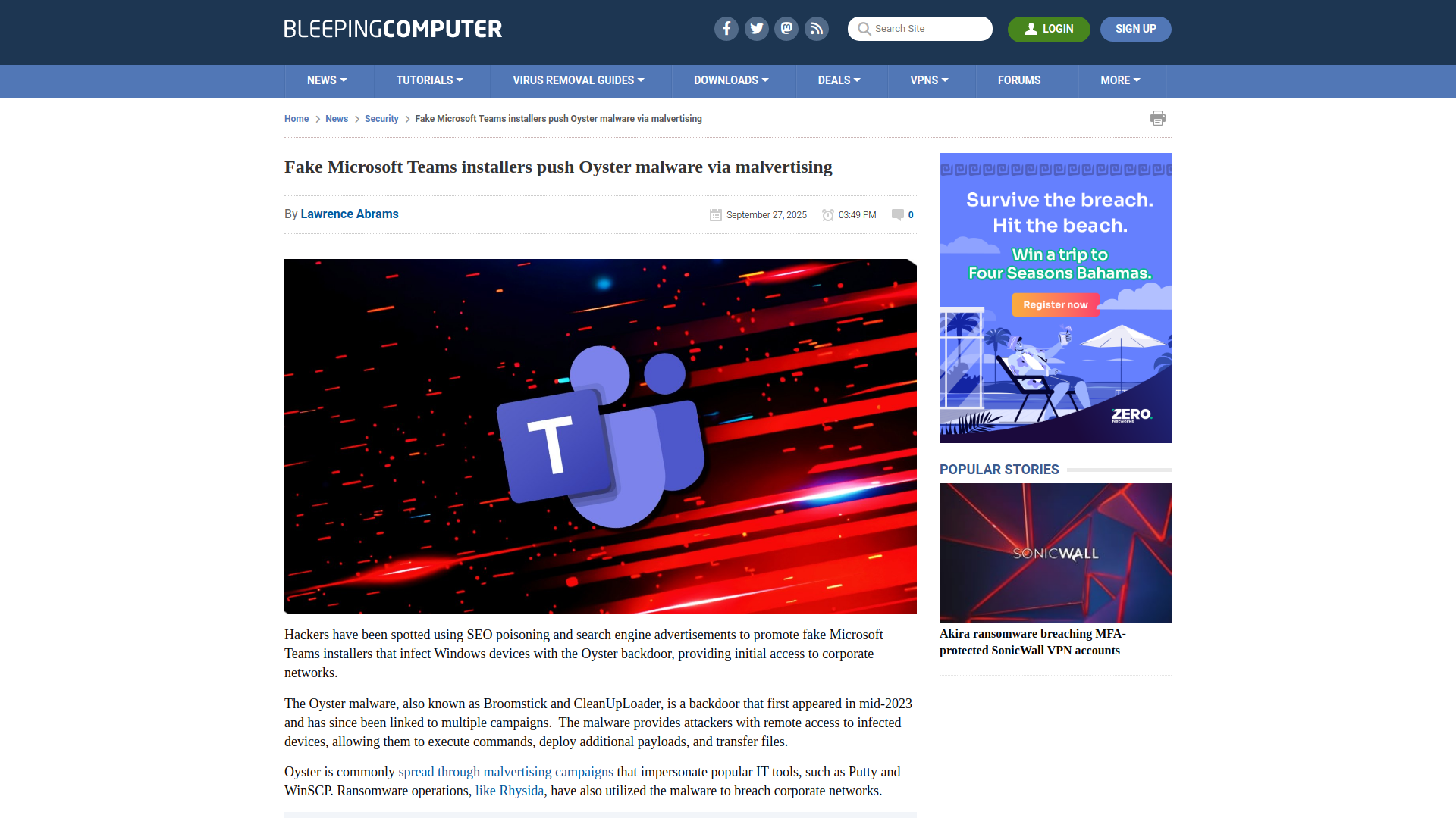 Fake Microsoft Teams installers push Oyster malware via malvertising