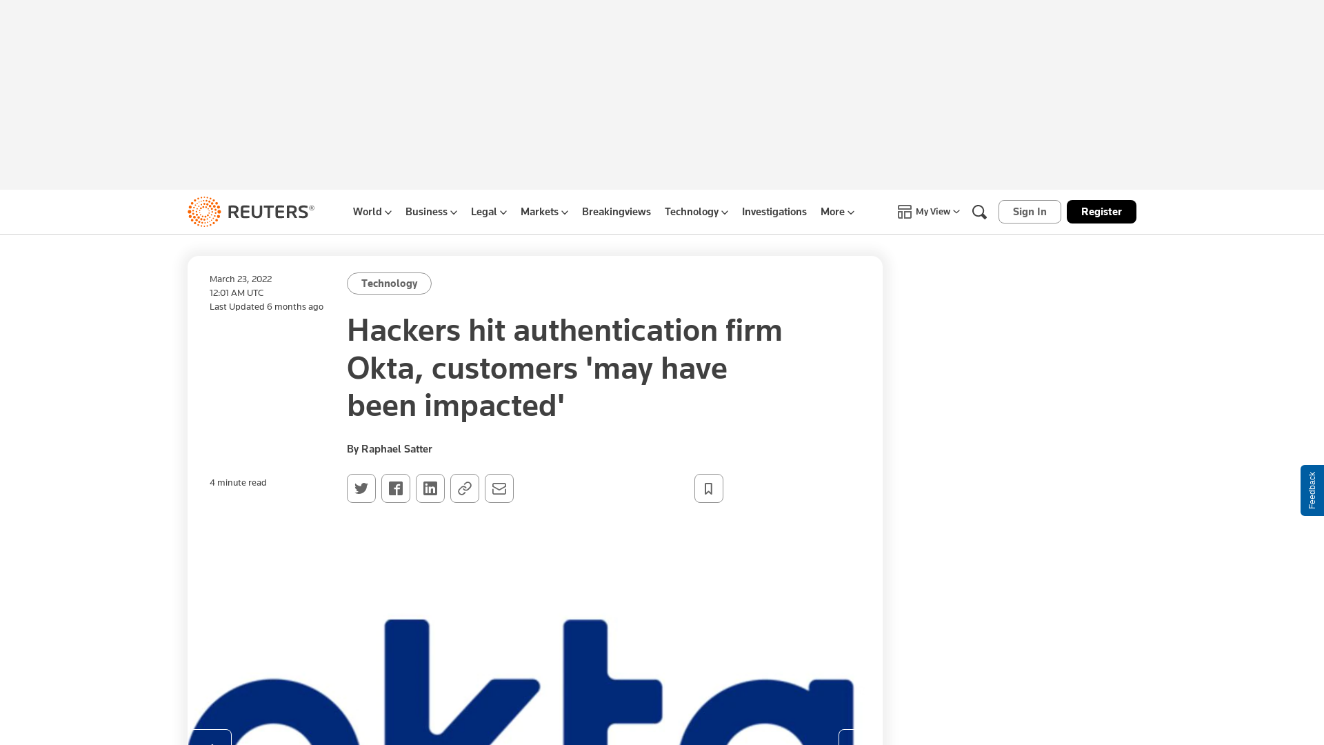 Hackers hit authentication firm Okta, customers 'may have been impacted' | Reuters