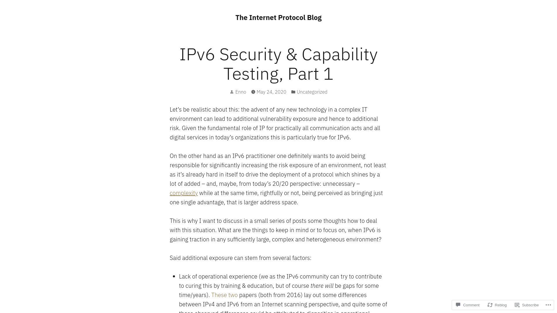 IPv6 Security & Capability Testing, Part 1 – The Internet Protocol Blog