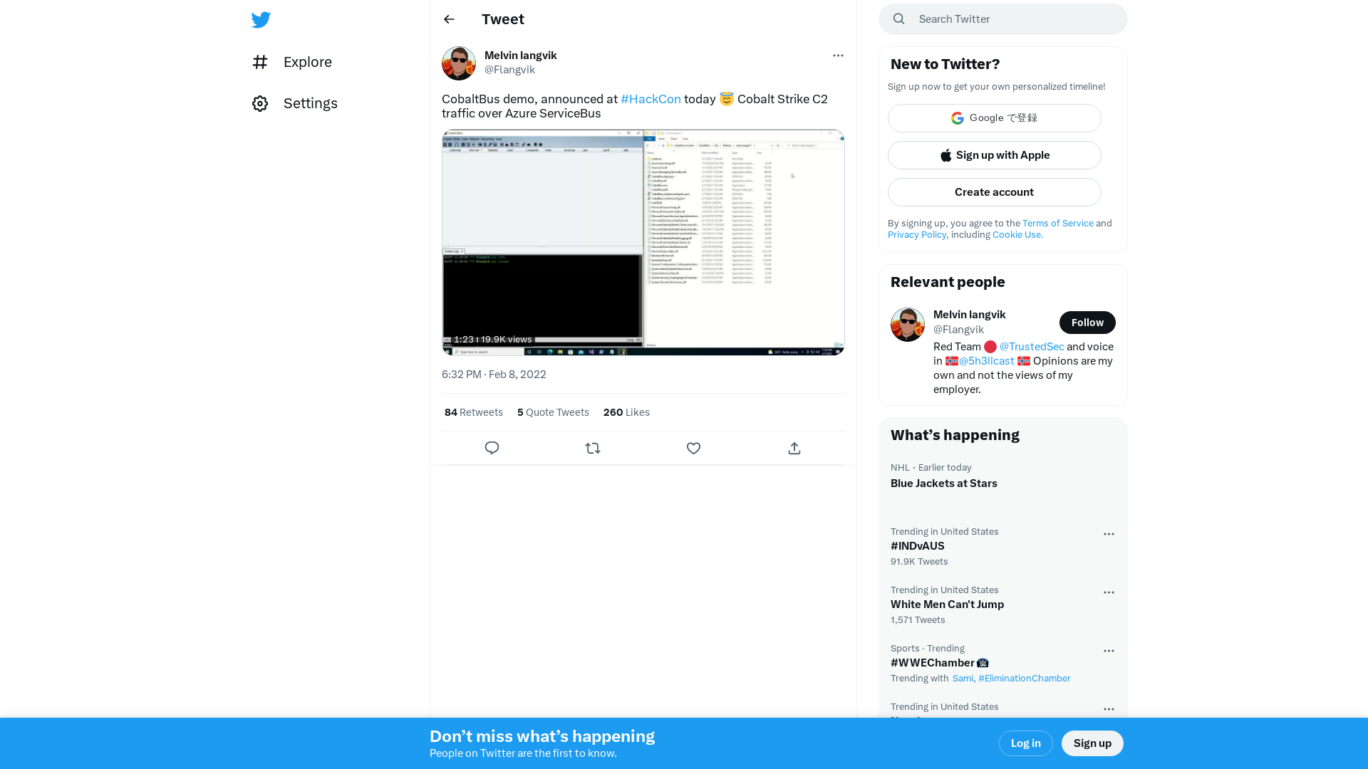 Melvin langvik on Twitter: "CobaltBus demo, announced at #HackCon today 😇 Cobalt Strike C2 traffic over Azure ServiceBus https://t.co/meBy5tj6ZN" / Twitter