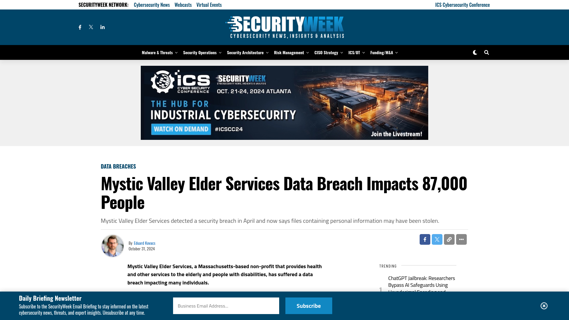 Mystic Valley Elder Services Data Breach Impacts 87,000 People - SecurityWeek