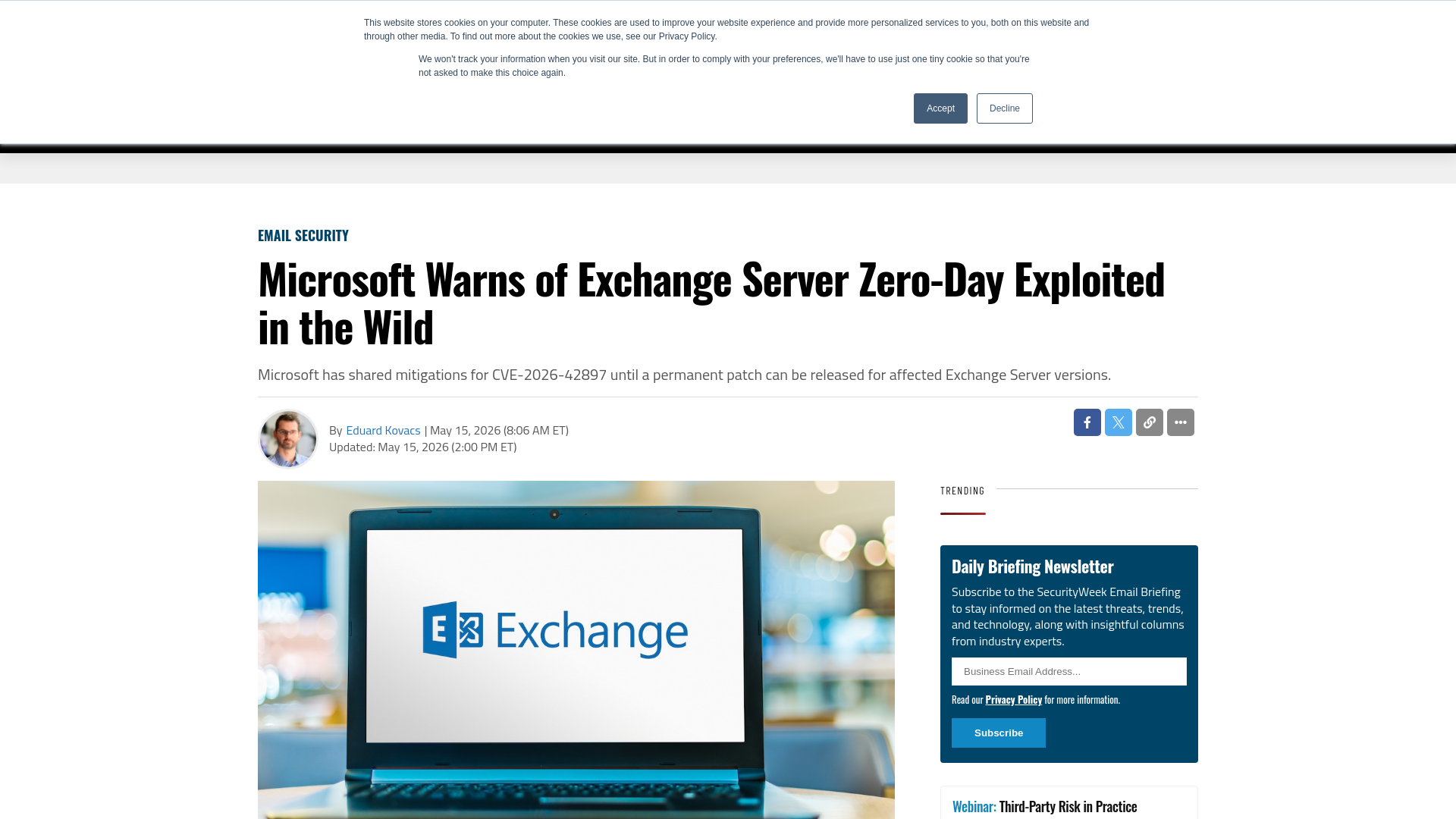 Microsoft Warns of Exchange Server Zero-Day Exploited in the Wild - SecurityWeek