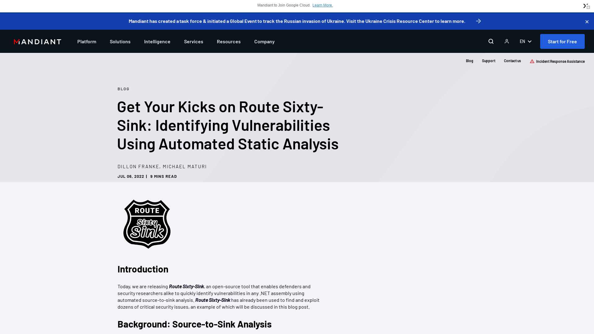 Get Your Kicks on Route Sixty-Sink: Identifying Vulnerabilities Using Automated Static Analysis | Mandiant