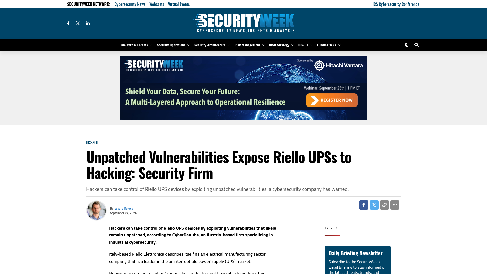 Unpatched Vulnerabilities Expose Riello UPSs to Hacking: Security Firm - SecurityWeek