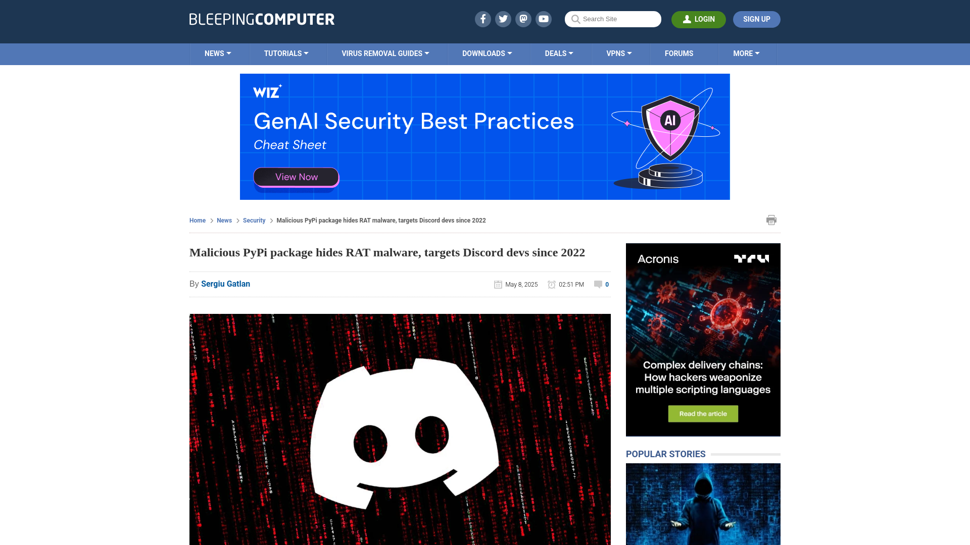 Malicious PyPi package hides RAT malware, targets Discord devs since 2022