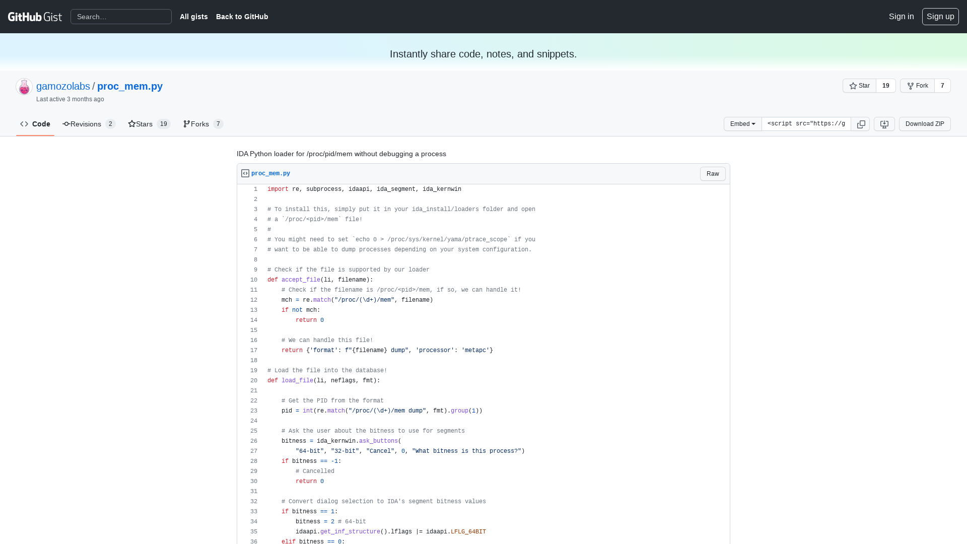 IDA Python loader for /proc/pid/mem without debugging a process · GitHub