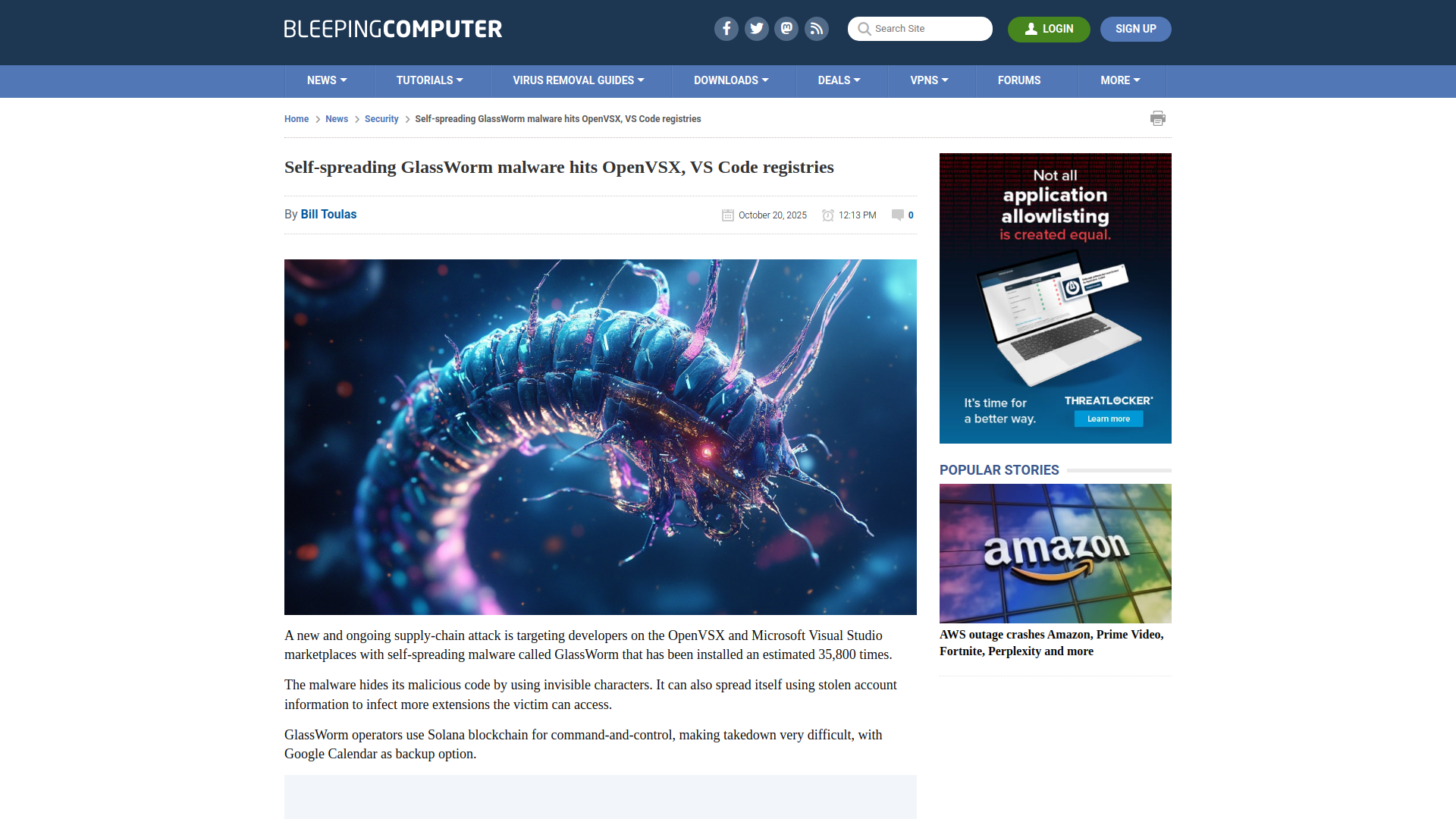 Self-spreading GlassWorm malware hits OpenVSX, VS Code registries