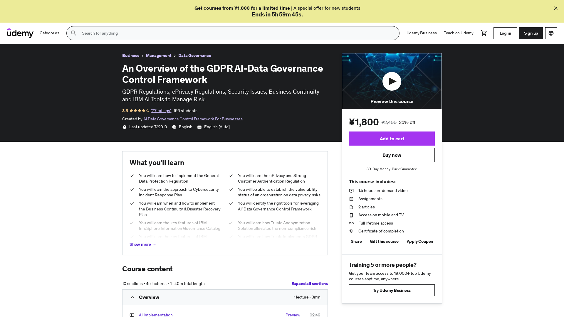 An Overview of the GDPR AI-Data Governance Control Framework | Udemy
