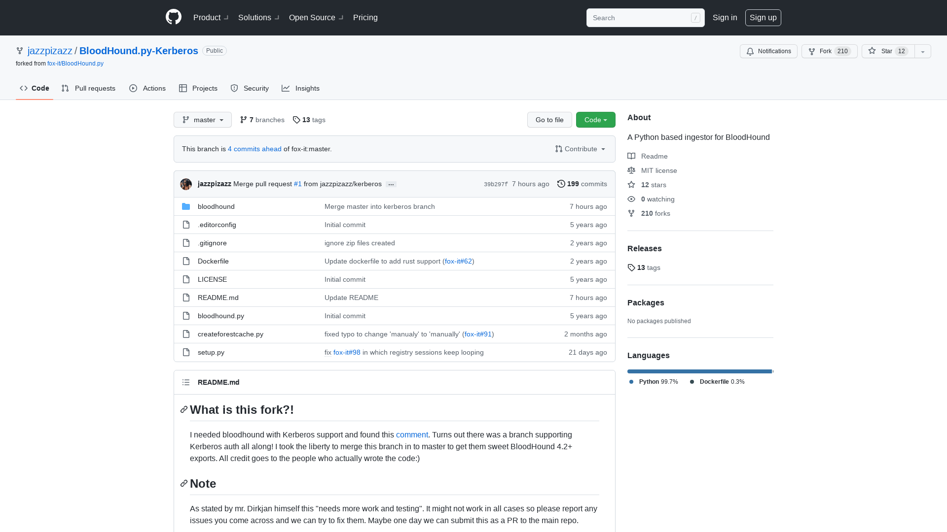 GitHub - jazzpizazz/BloodHound.py-Kerberos: A Python based ingestor for BloodHound