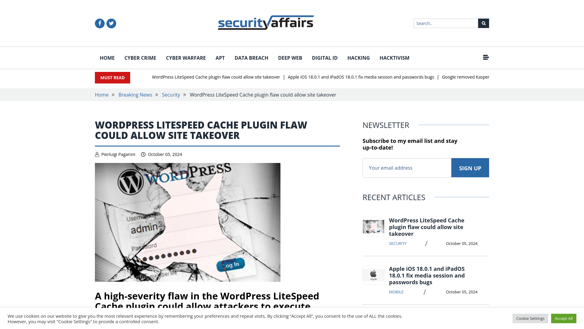 WordPress LiteSpeed Cache plugin flaw could allow site takeover