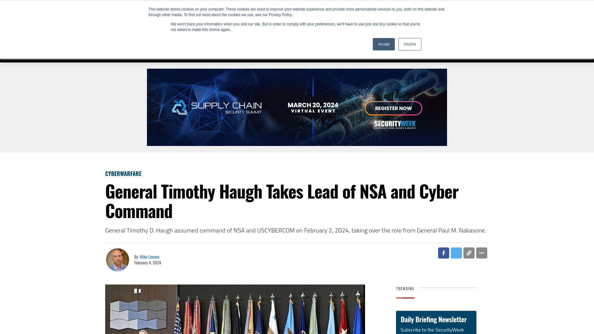 General Timothy Haugh Takes Lead of NSA and Cyber Command - SecurityWeek