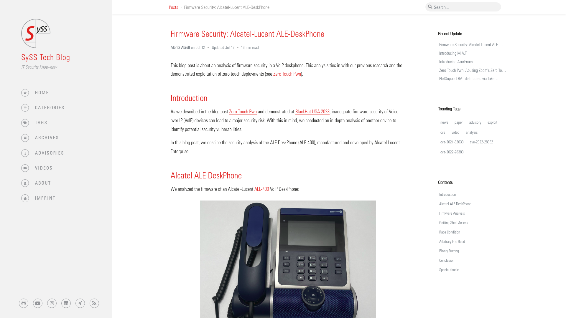 Firmware Security: Alcatel-Lucent ALE-DeskPhone | SySS Tech Blog