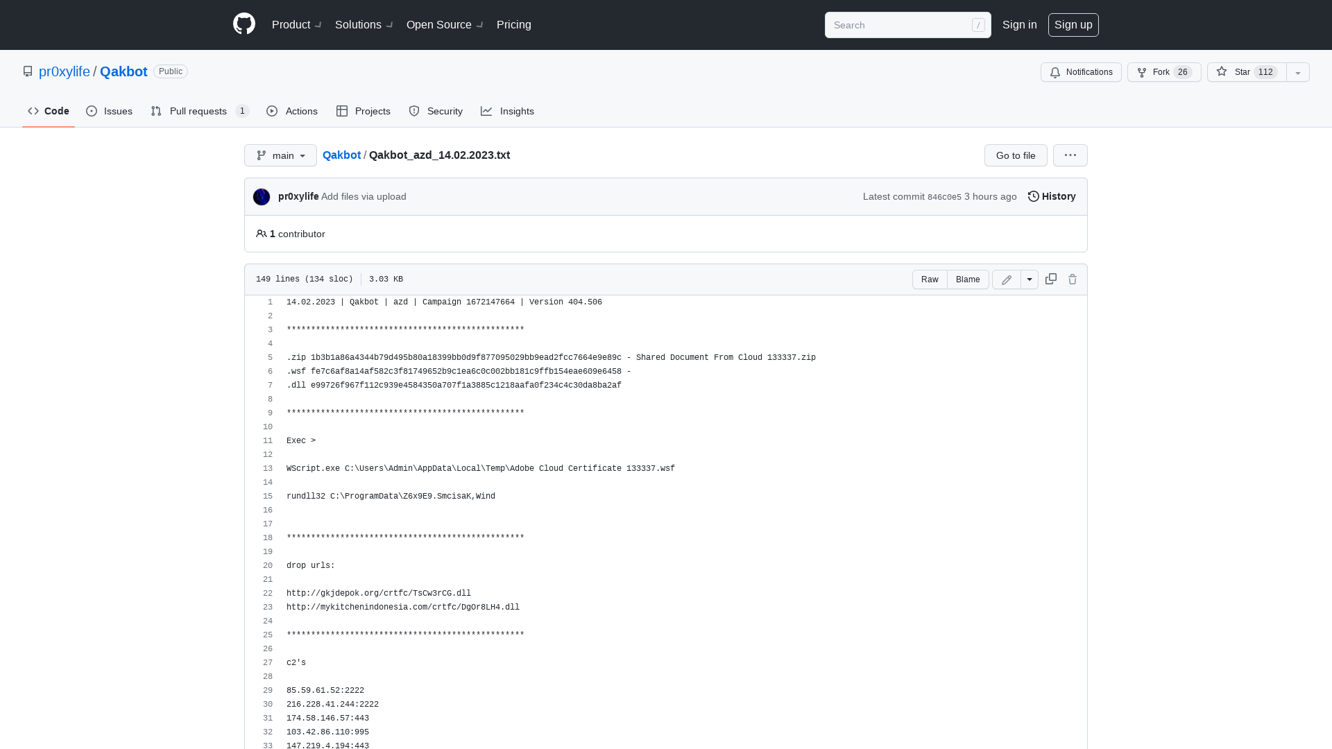 Qakbot/Qakbot_azd_14.02.2023.txt at main · pr0xylife/Qakbot · GitHub