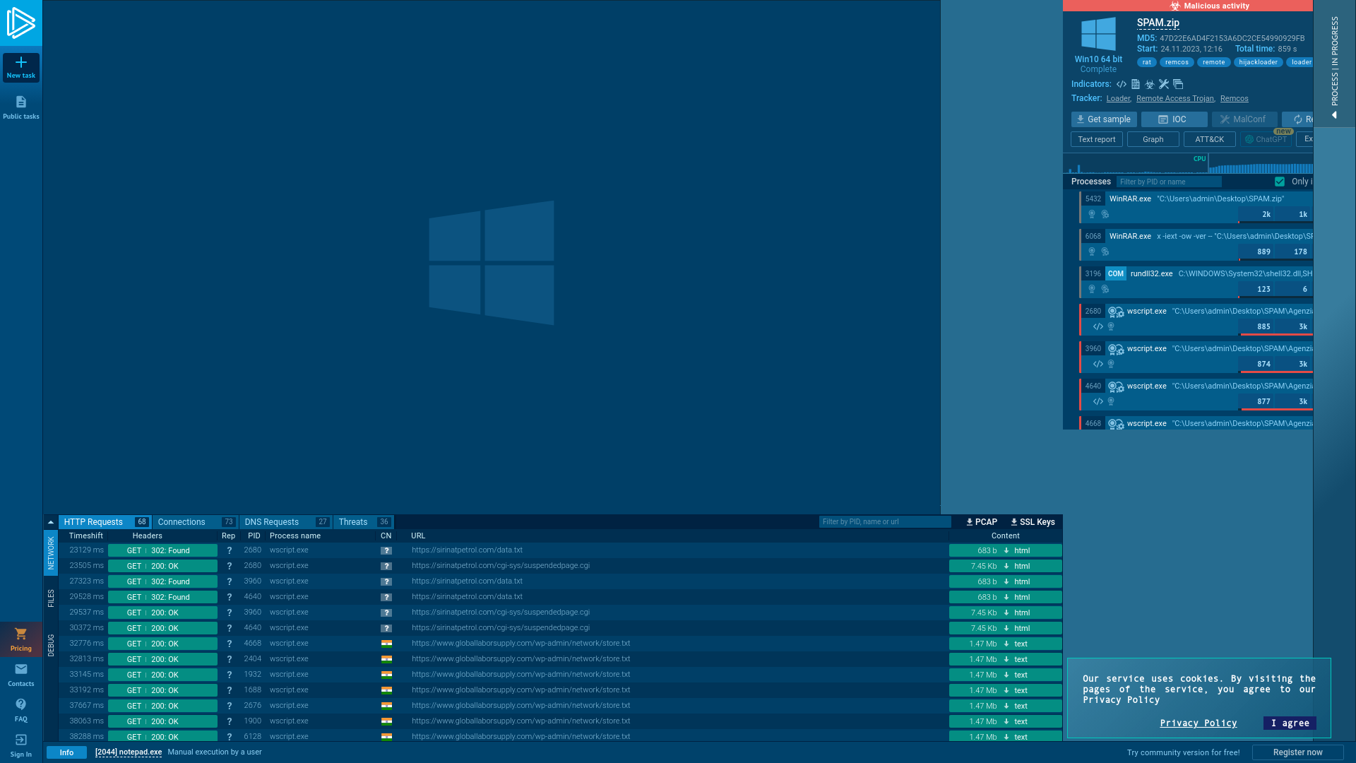 Analysis SPAM.zip (MD5: 47D22E6AD4F2153A6DC2CE54990929FB) Malicious activity - Interactive analysis ANY.RUN